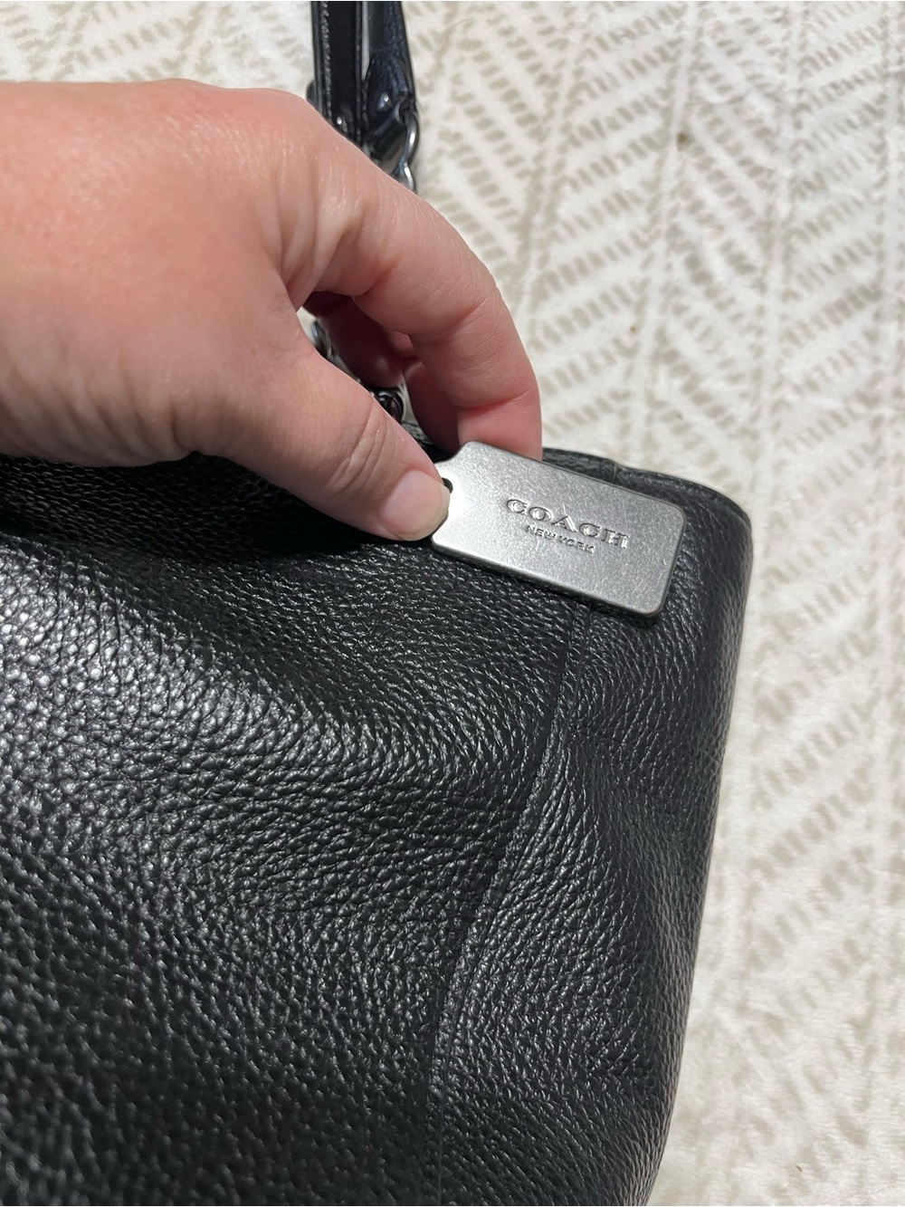 Coach Black Leather Tote with Chain-Accent Straps - Picture 12 of 13